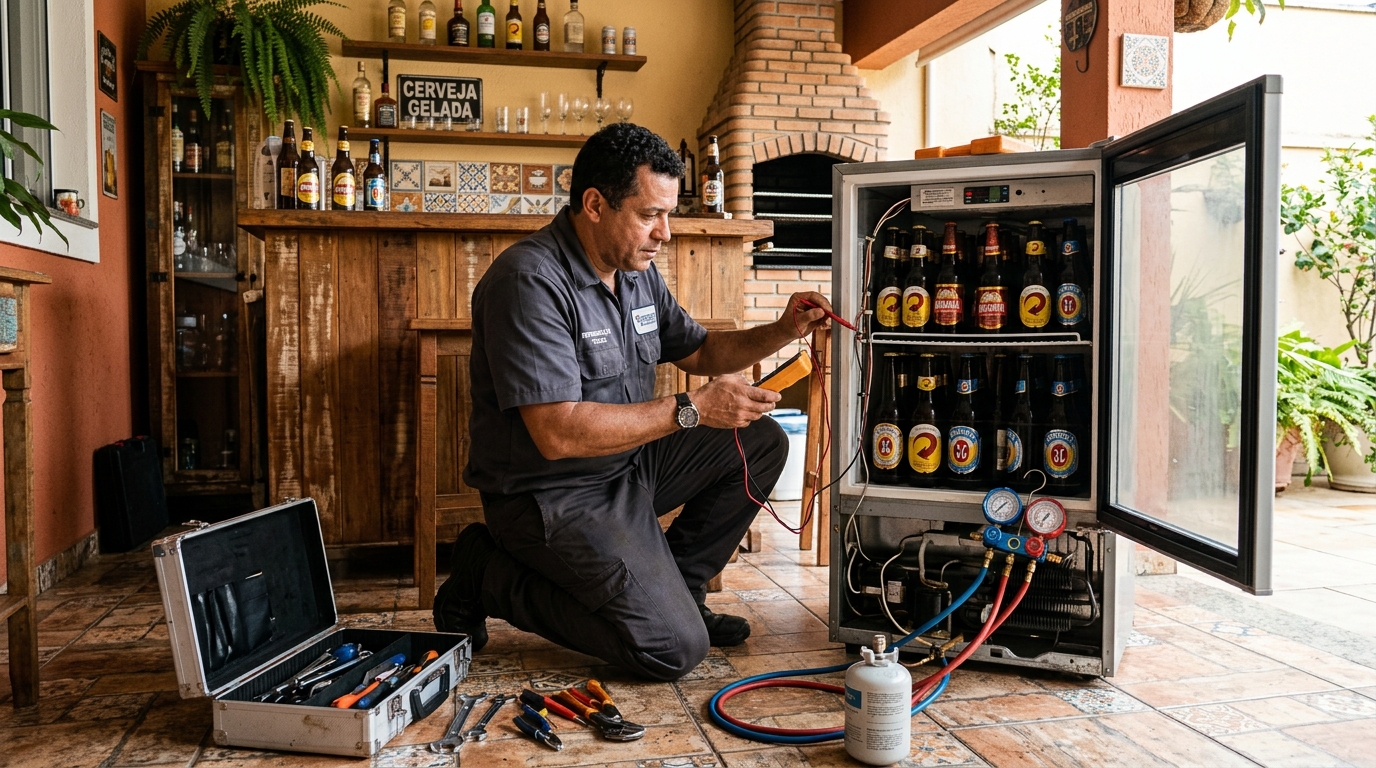 Aplicação de gás refrigerante em cervejeira atendida no Parque dos Eucaliptos, Bauru‑SP